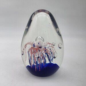 Vintage Paperweight With Abstract Blue & Pink Jellyfish Design 3.5"